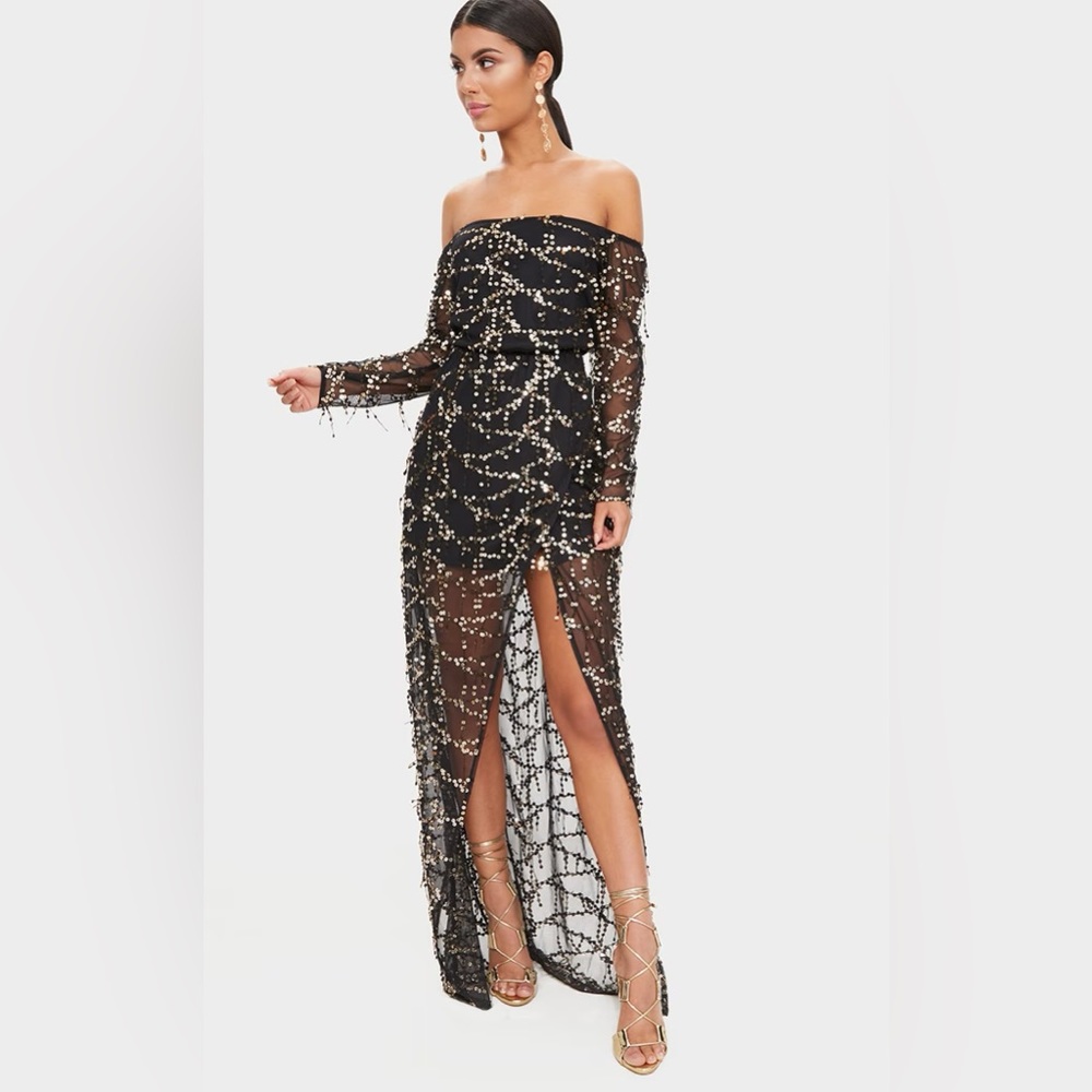 Black and gold sequin dress